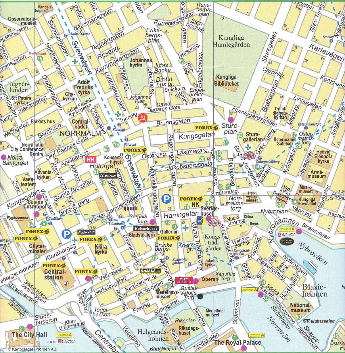 kaart van die middestad van Stockholm