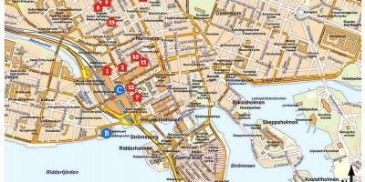 Stockholm toeriste-aantreklikhede kaart